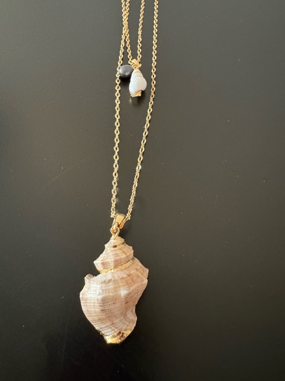 Talbots Gold Layered Necklace with Shell and Bead Accents - Picture 3 of 4